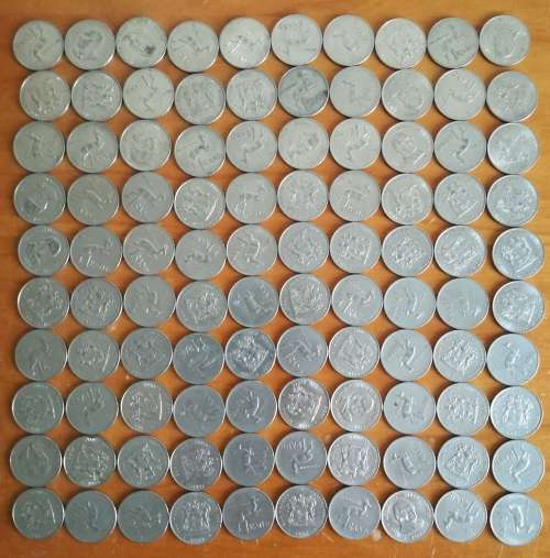 COLLECTION OF 100 NICKEL ONE RANDS.  RANDOM DATES.  ONE BID TAKES ALL.