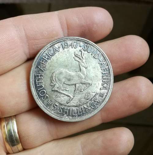 South Africa 1947 Silver 5 Shillings.