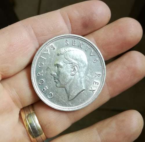 South Africa 1948 Silver 5 Shillings.
