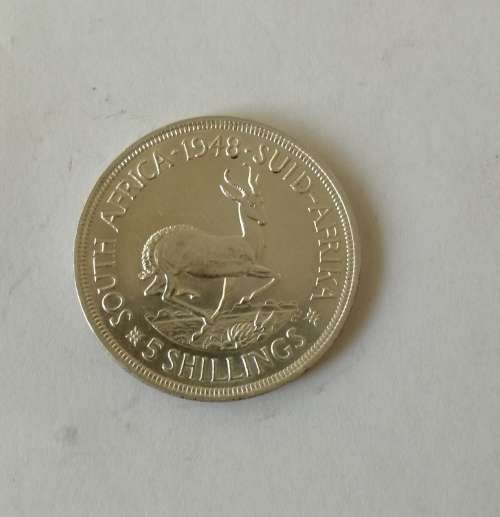 South Africa 1948 Silver 5 Shillings