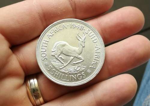 South Africa 1948 silver 5 Shillings.
