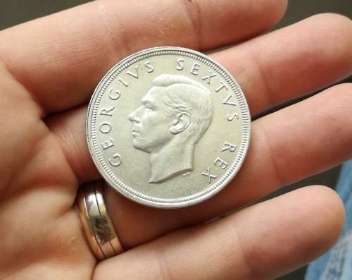 South Africa 1948 silver 5 Shillings.