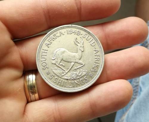 South Africa 1948 silver 5 Shillings.