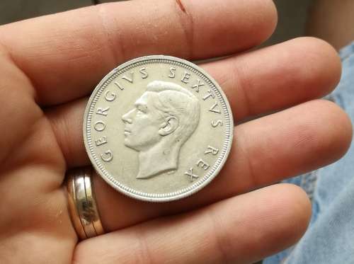 South Africa 1948 silver 5 Shillings.