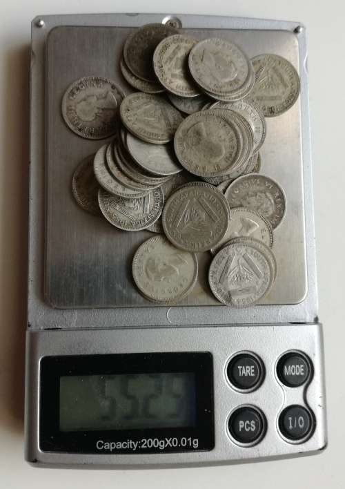 South Africa collection of 40 silver three pence Coins. 55.25 grams.