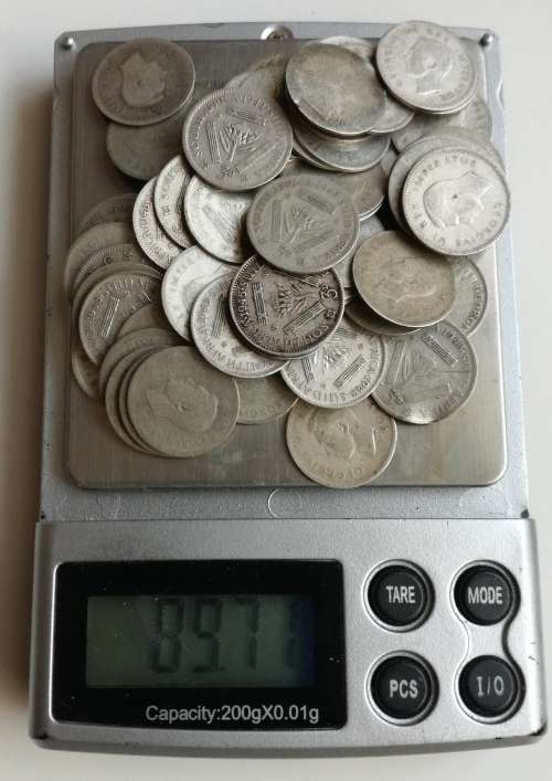South Africa collection of 66 (80%silver) three pence Coins. 89.71 grams.
