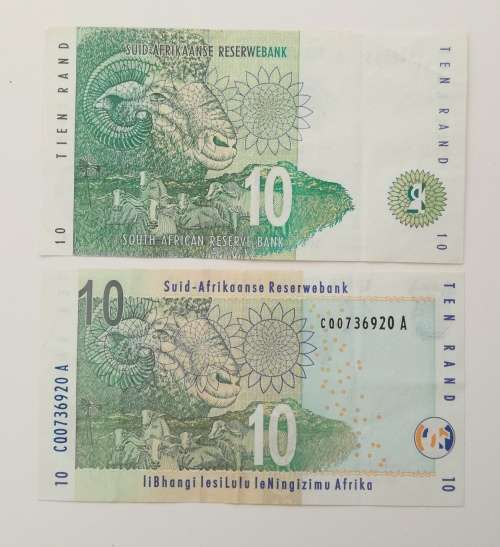 South Africa TT Mboweni collection of 2 old R10 bank notes.