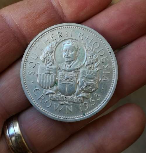 Southern Rhodesia 1953 Silver Crown. Good condition.