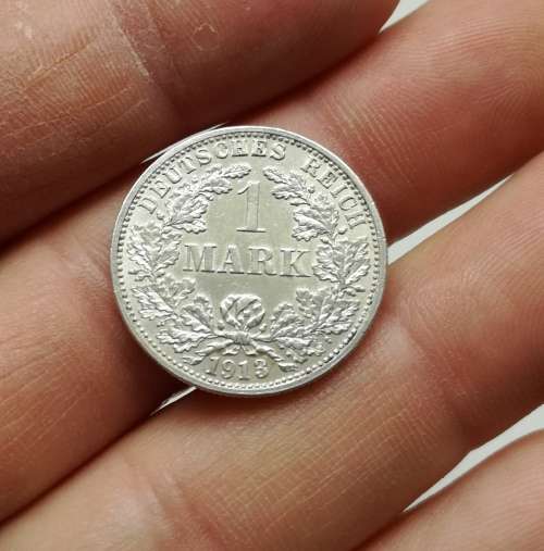 German 1913 F Silver 1 Mark.