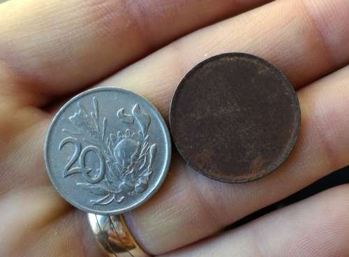 ERROR COIN. SOUTH AFRICA BLANK 20 CENTS.