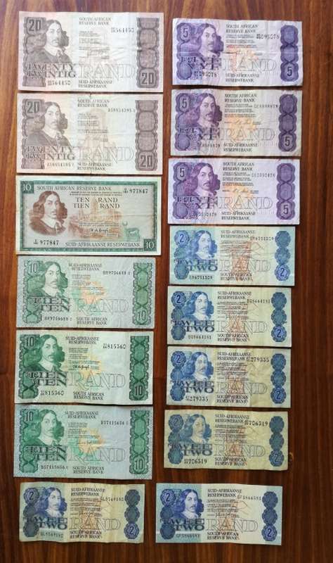 South Africa collection of 15 old bank notes.