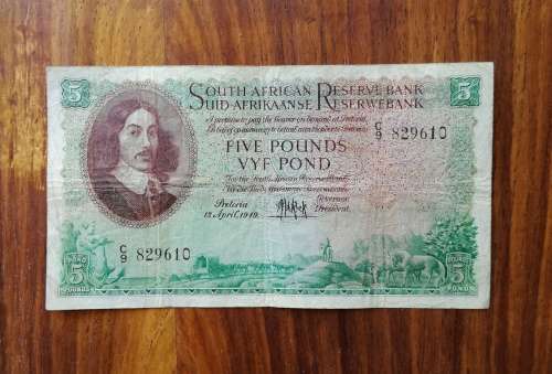 South Africa 13 April 1949 MH de Kock Five Pounds. Eng/Afr