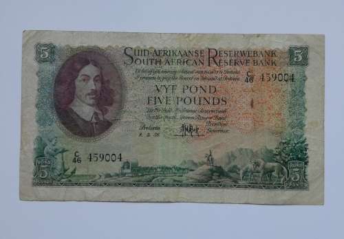 South Africa M.H. DE KOCK 08/03/1956 VYF POND. Afrikaans/English.