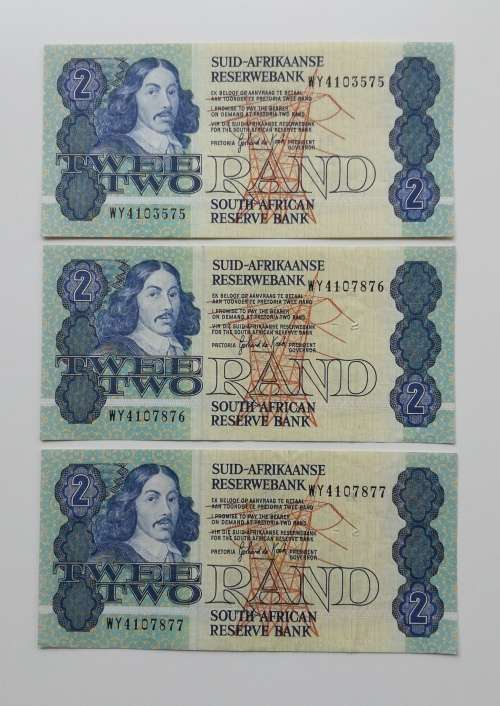 South Africa Replacement Gerhard de Kock consecutive number R2 Bank notes.