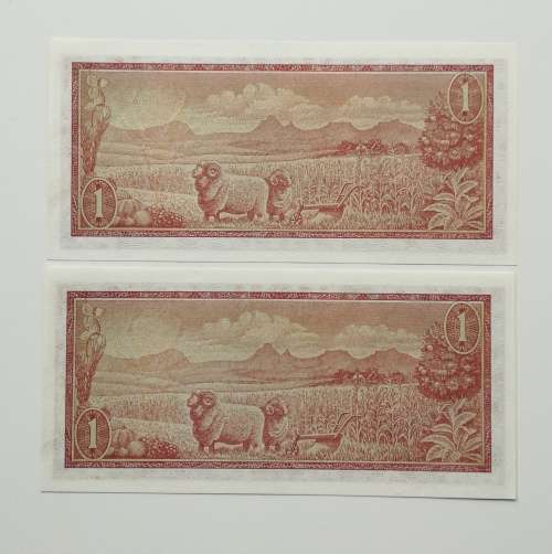 South Africa UNC Consecutive number DE Jongh R1 bank notes.