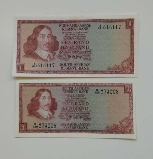 South Africa UNC Different de Jongh R1 bank notes.