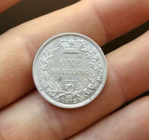 Great Britain Queen Victoria 1873 (error on die no?) Sterling silver Shilling.
