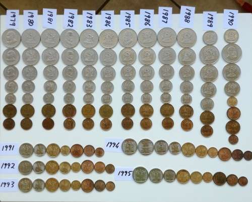 South Africa 1979-1995 coin sets. Mostly UNC.