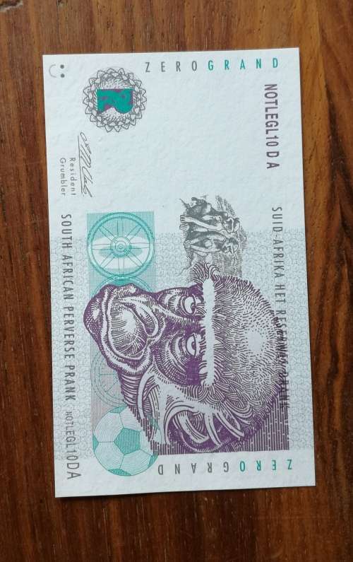 South African Perverse Bank Crisp UNC Zero Grande.