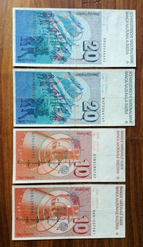 Switzerland collection of 4 old bank notes.
