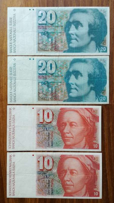 Switzerland collection of 4 old bank notes.