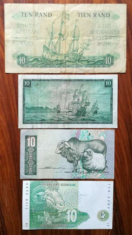 South Africa collection of 4 Different R10 bank notes. One bid takes all.