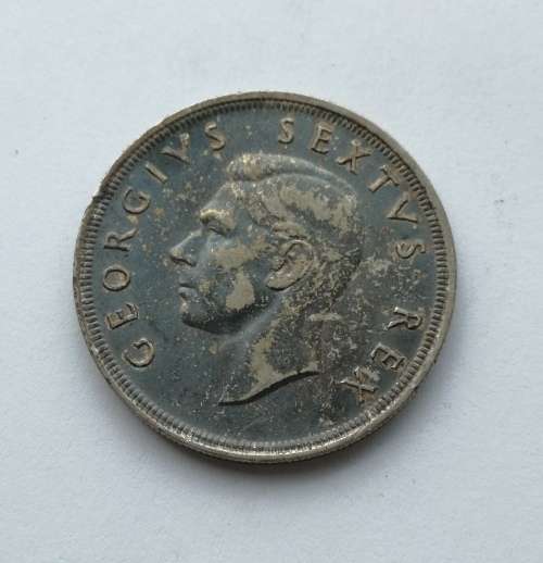 South Africa 1948 Silver 5 Shillings. Good condition.
