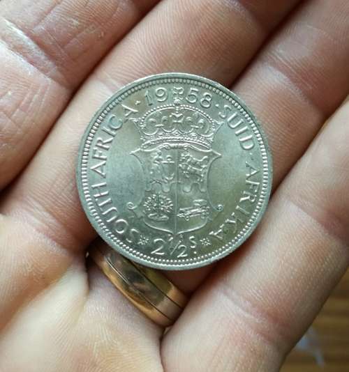 South Africa 1958 Better Grade silver Half Crown.