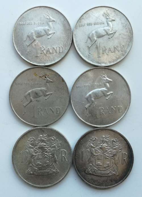 South Africa collection of 6 Silver one rands. One bid takes all.