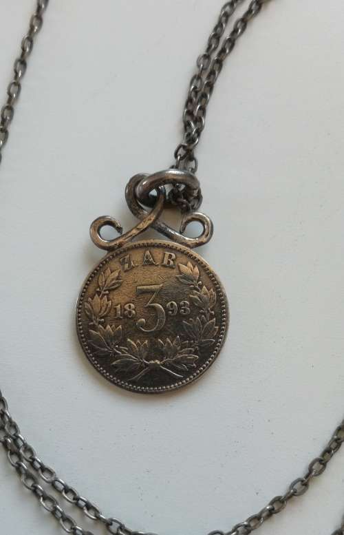 ZAR Vintage1893 Silver Three pence necklace.