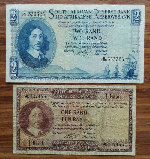 South Africa G. Rissik old R1 and R2 bank notes.