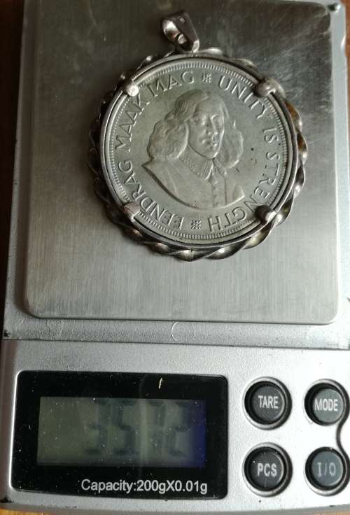 South Africa 1963 Silver 50 Cents in sterling silver clasp.