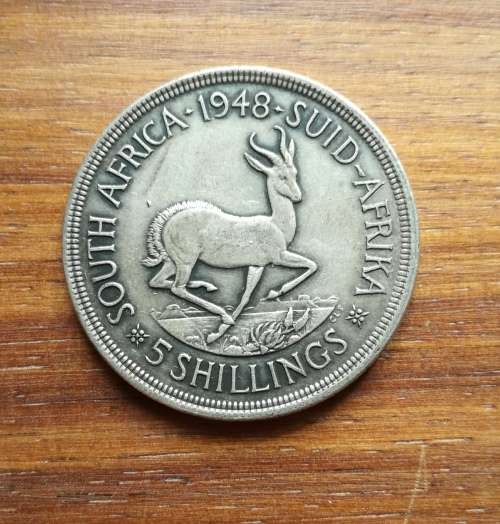 South Africa 1948 Silver 5 Shillings.