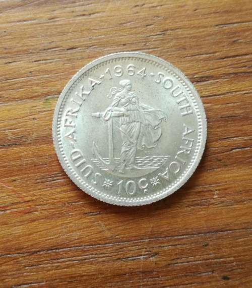 South Africa 1964 Silver UNC-AUNC 10 Cents.