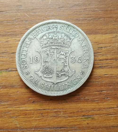 South Africa 1936 Silver half crown.