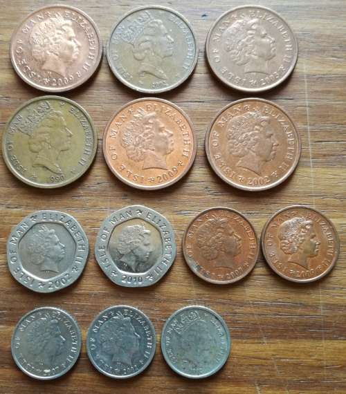 Collection of Isle of Man coins.