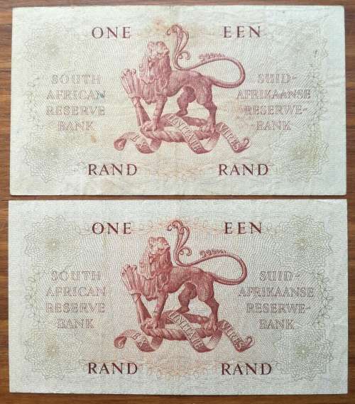 South Africa collection of 2 G.Rissik one rand Bank notes.