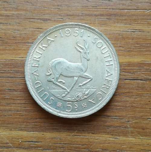 South Africa 1951 Silver 5 Shillings. Good condition.