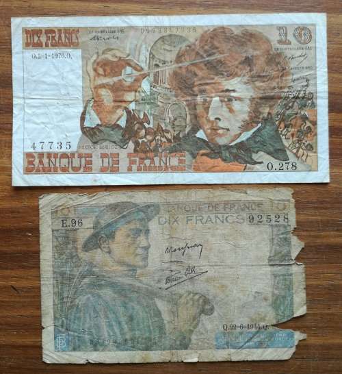 Banque de France collection of 2 old bank notes.