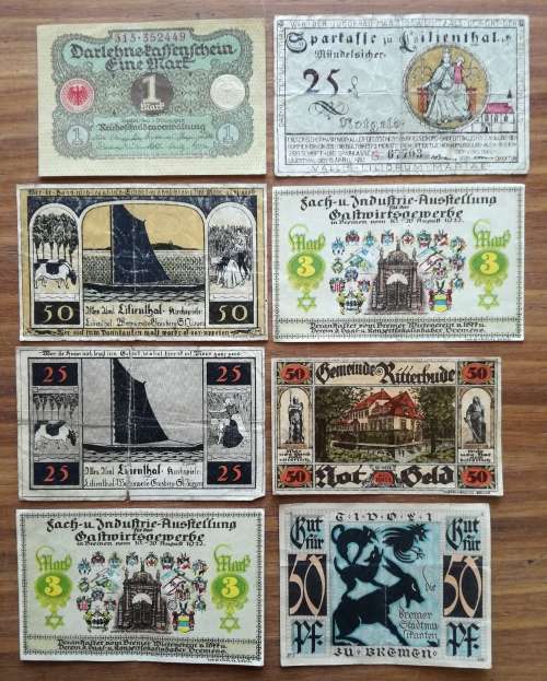 Collection of 8 German Reichsbanknote.