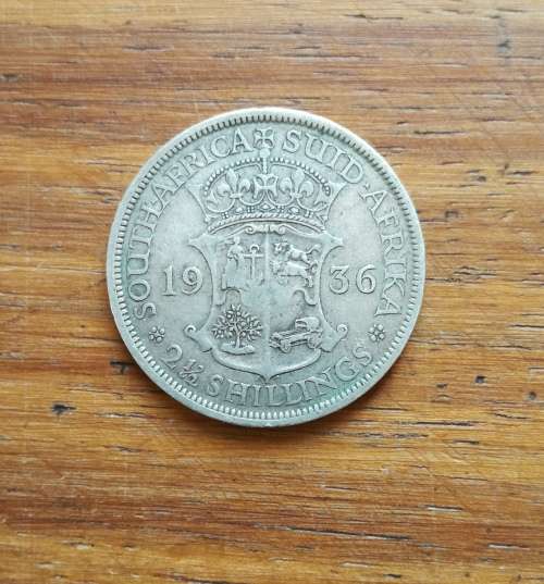South Africa 1936 Silver half crown.