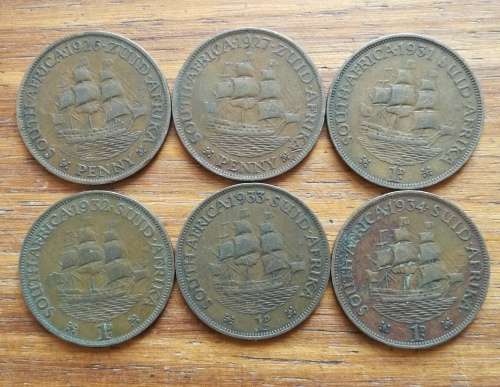 South Africa 1926,27,31,32,33 and 1934 Full Penny`s.