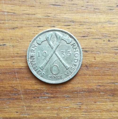 Rhodesia 1935 Silver Sixpence.