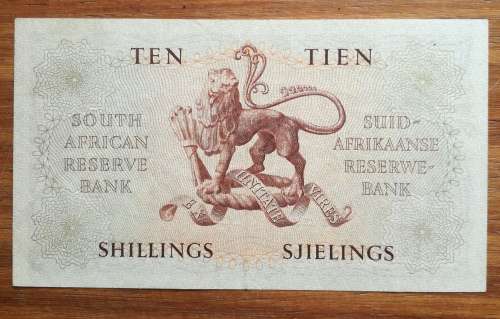 South Africa 4/12/1951 UNC-AUNC M.H. de Kock Ten Shillings bank note.