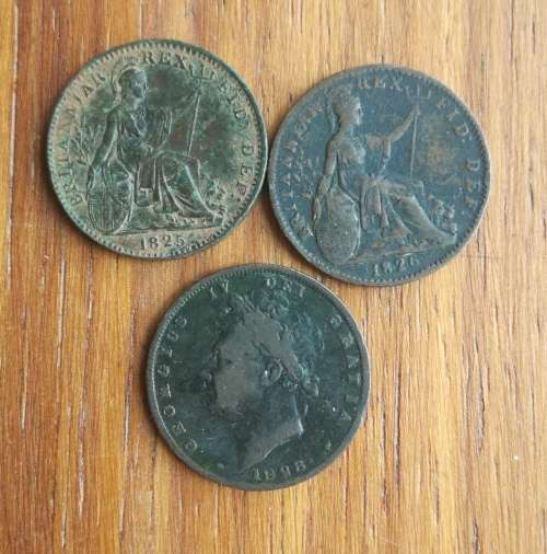Great Britain 1825, 1826 and 1828 farthings.