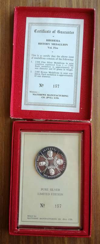Rhodesia History Medallion volume Five. Silver.
