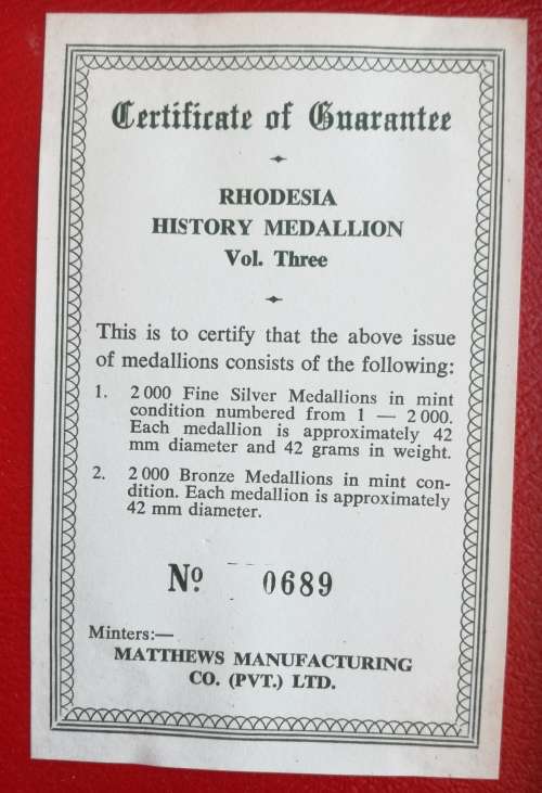 Rhodesia History Medallion volume Three. Silver.