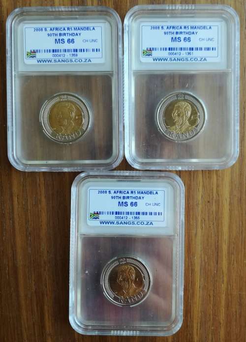 South Africa 2008 Mandela MS66 X3 coins. One bid takes all.