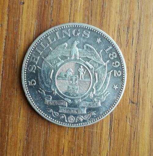 ZAR Paul Kruger 1892 Single Shaft Five Shillings. 5 Shillings.
