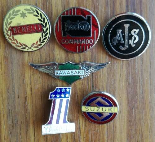 Collection of 6 vintage motorcycle pin badges.